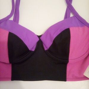 Beach Betty by Miracle Brands Pink and Black Colorblock Bikini Top Size XL Y2K